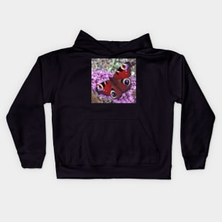 European Peacock Butterfly on Buddleia - Aglais Io Kids Hoodie